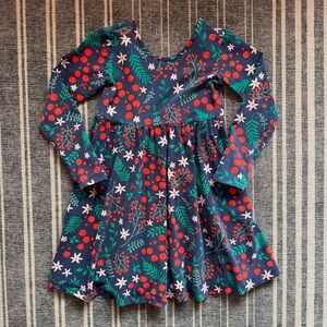 Hanna Andersson Winter Floral Long Sleeve Skater Dress with Pockets, size 6-7